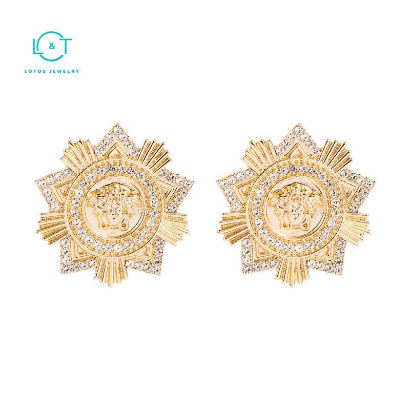 

Lotus 14k Gold Medusa jewelry stud earrings religious jewelry zircon earrings