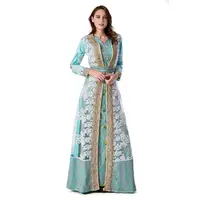 

Muslim Kabaya Golden White Embroidery Two-Piece Satin Shiny Mixed Color Crystal Kaftan Jalabiya Arab Style Party Dress