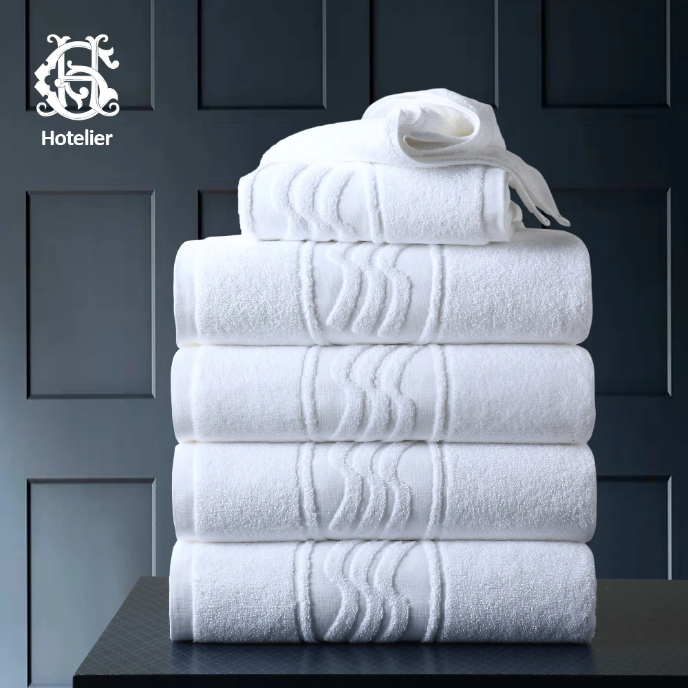 

Hotelier OEKO-TEX 100 Ultra Absorbent 100% Organic Egyptian Cotton Jacquard Hotel Spa Towel Set With Customized Logo