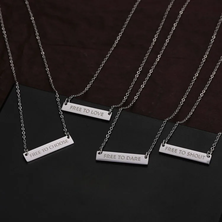 

Free to love message engraved bar necklace stainless steel inspire silver necklace jewelry