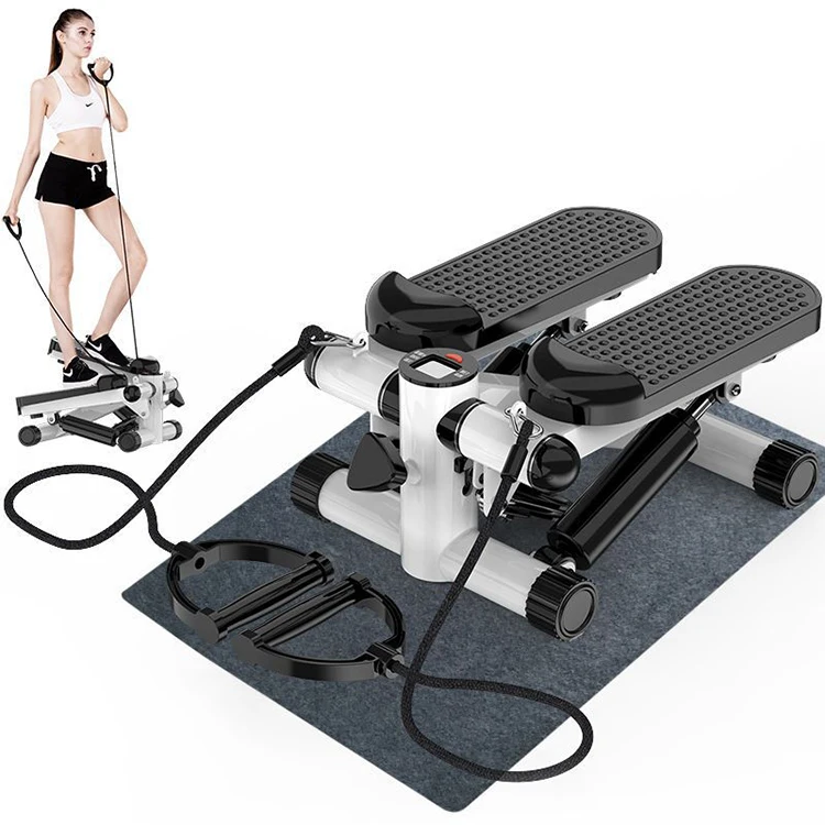 

Home and Gym equipment Mini Exercise Stepper Foot Pedal Exercise physical therapy rehab training with resistance bands, White