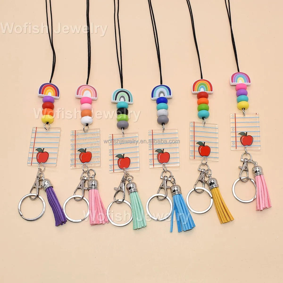 

Silicone Rainbow Charm Spacers beads With Blank Notebook Lanyard Back to School keychain