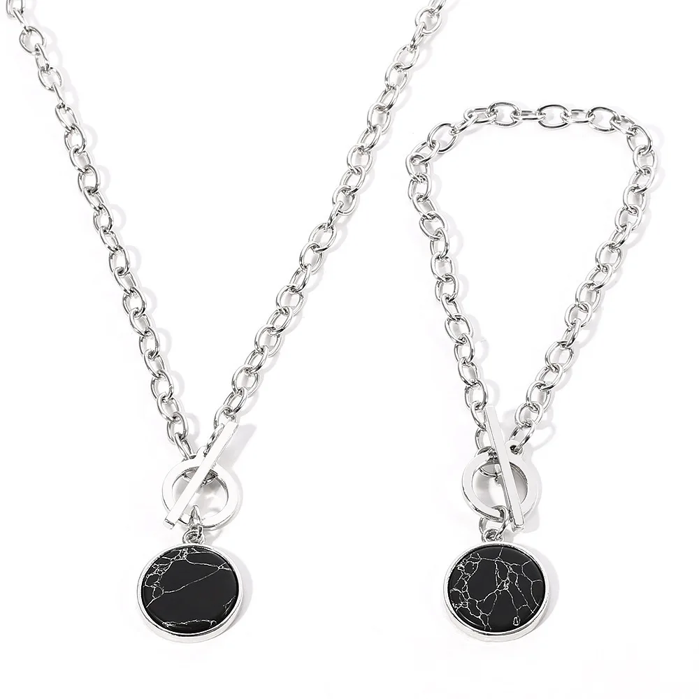 

Personalized minimalist style round clavicle chain marble pattern chain casual short necklace bracelet bracelet accessory