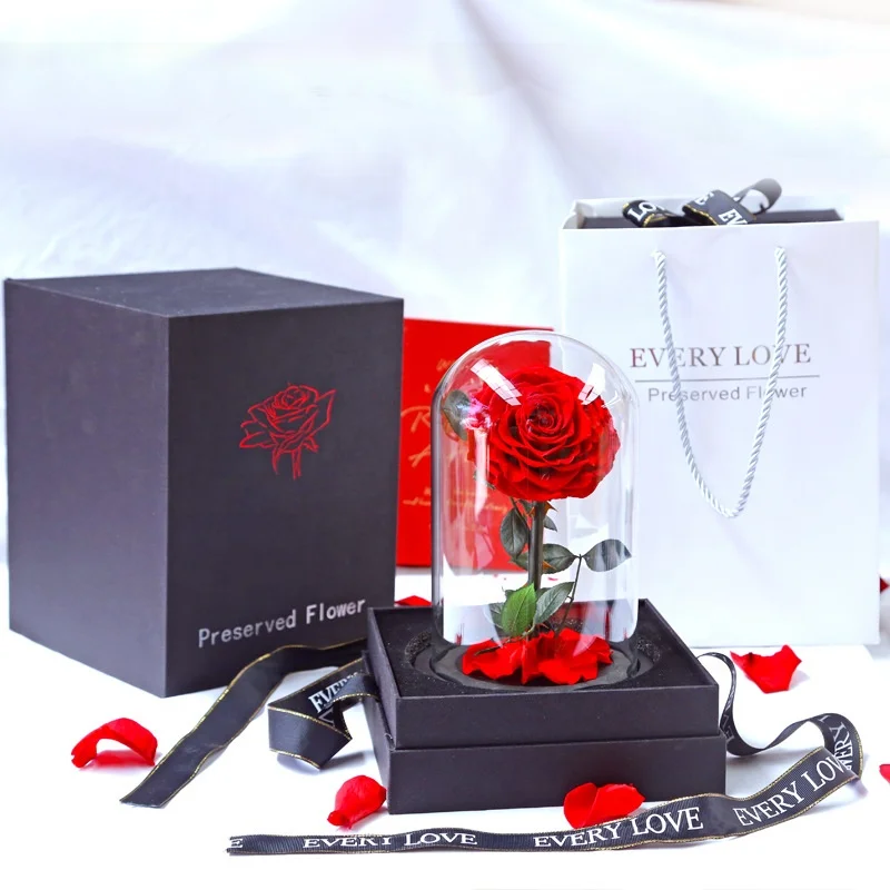 

M067 Beauty And The Beast Premium Infinity Forever Every Love Long Lasting Roses Gift Box Preserved Rose In Glass Dome For Her