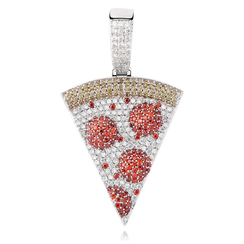 

Hip-hop Jewelry Pizza Sculpture Charming Solid Pendant with Color Zircon NecKLace