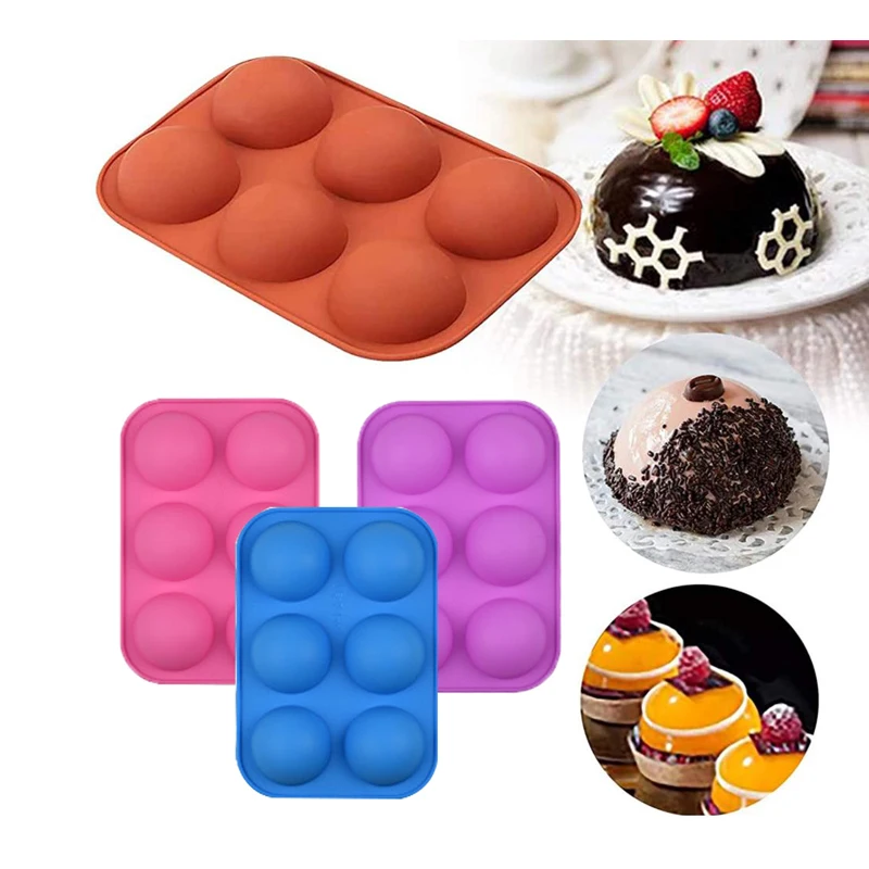 

Food Grade Semicircle 6 Cavity 3D Ice Cream Mold Silicone Cake Molds 3D Baking Mousse Dome Jelly Chocolate Moulds Silicon