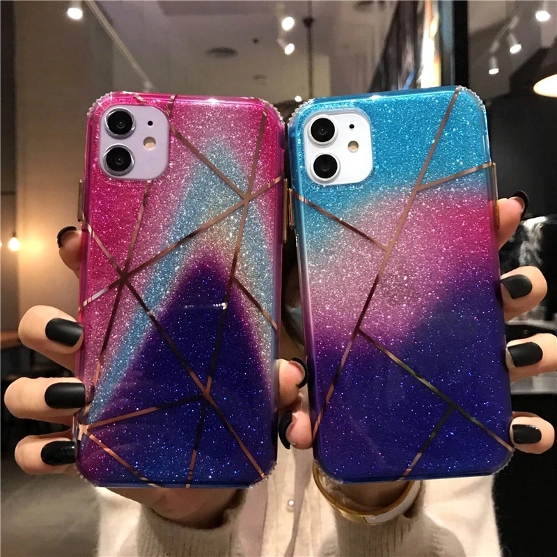 

Electroplating Glitter Geometric Shaped TPU Handphone case Cover for iPhone 11 pro max iphone 12 mini pro max