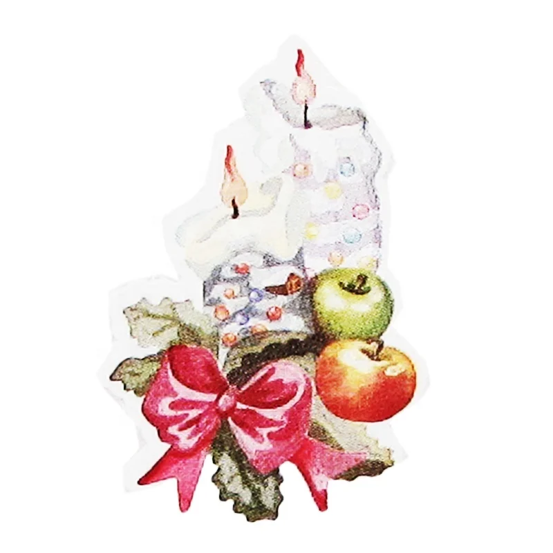 

College Design Cartoon shape apple candle Christmas gift Colour glitter PVC texture vinyl stickers, Pantone color