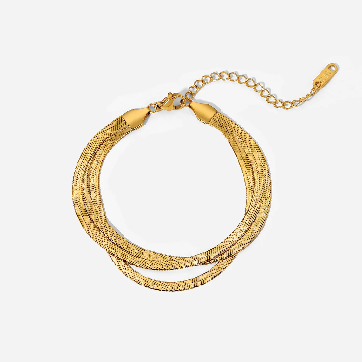

Three Layered Herringbone Chain Bracelet Wrist Jewelry 18K Gold Plated Stainless Steel Flat Snake Chain Bracelets For Women