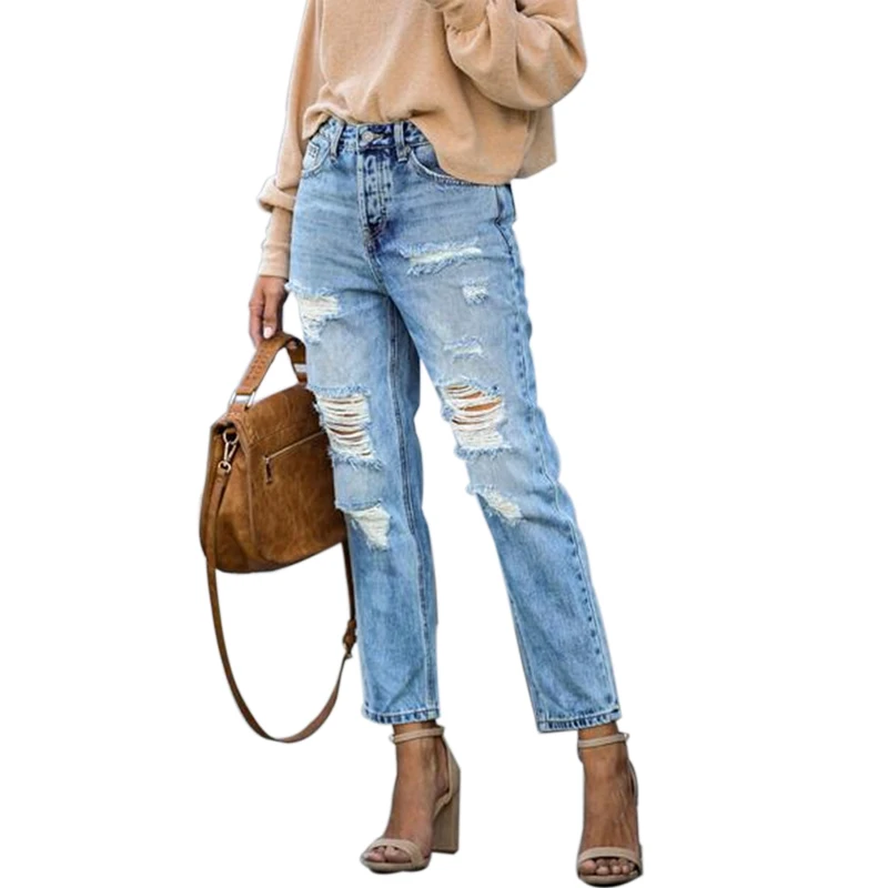 

Ripped Jeans For Women Blue Loose Vintage Female Fashion Women Mid Waist New Style Baggy Mom Jeans Women Pants Casual Jeans