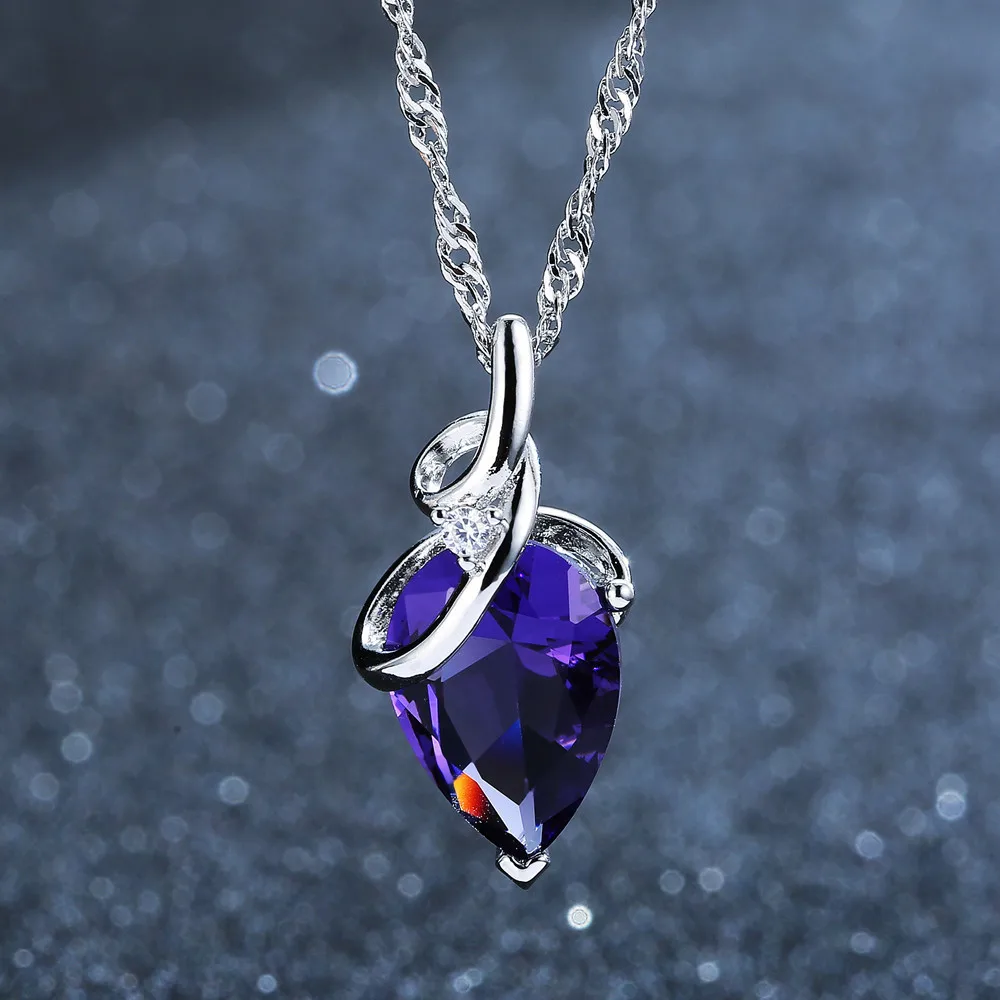 

Exquisite Water Drop Pendant Necklace Fashion Women Purple Crystal Necklace Elegant Lady Wedding Jewelry (KNK5271), Same as the picture