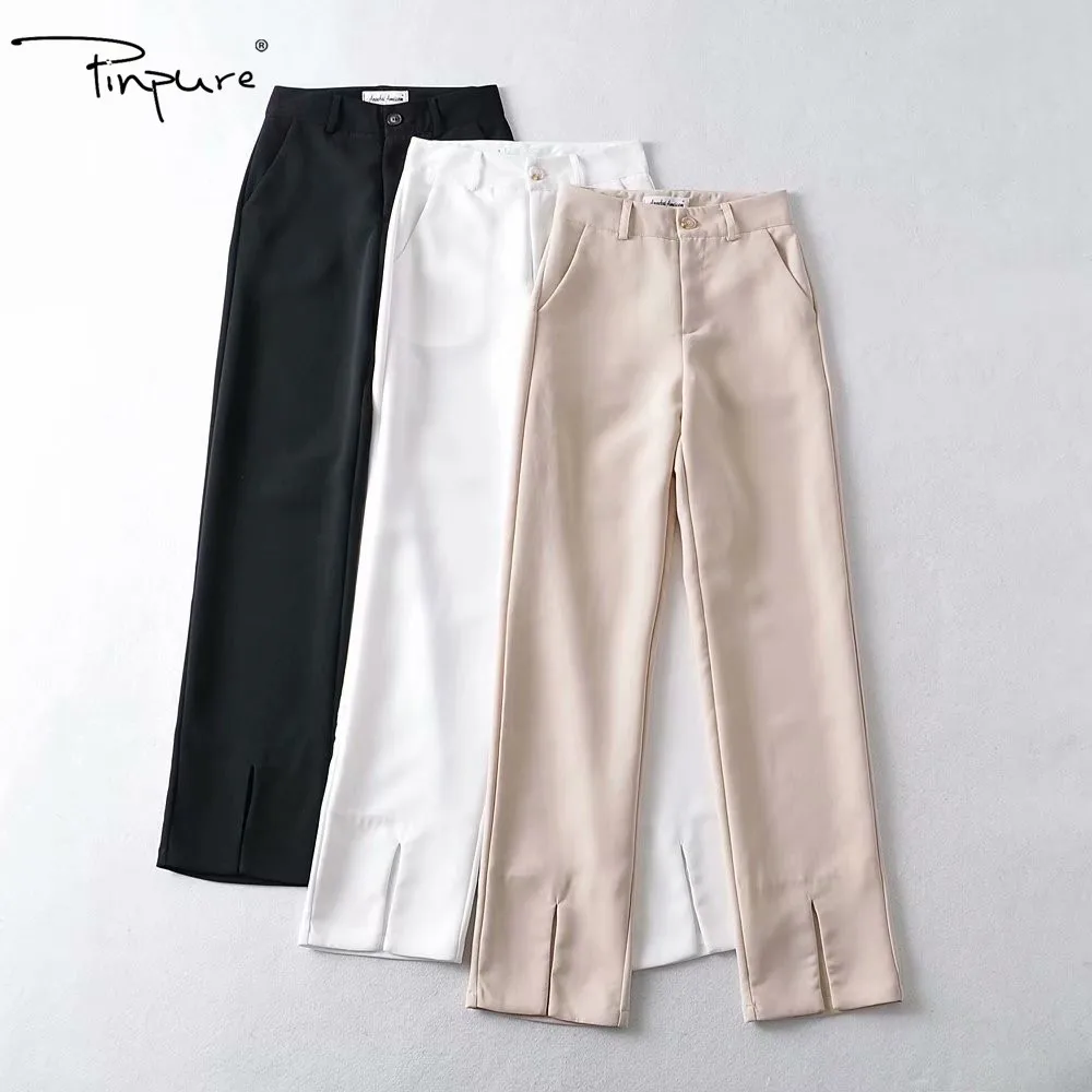 

R21437S 2021 Spring New Arrival Women's fashion solid color suit split casual straight leg pants trousers