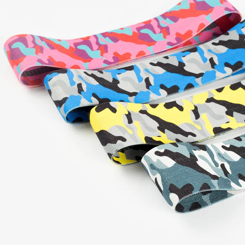 

Custom Logo Soft Fabric Resistance resistance band flat Elastic Strength Fitness band, Camouflage powder/camouflage blue/camouflage yellow/camouflage gray