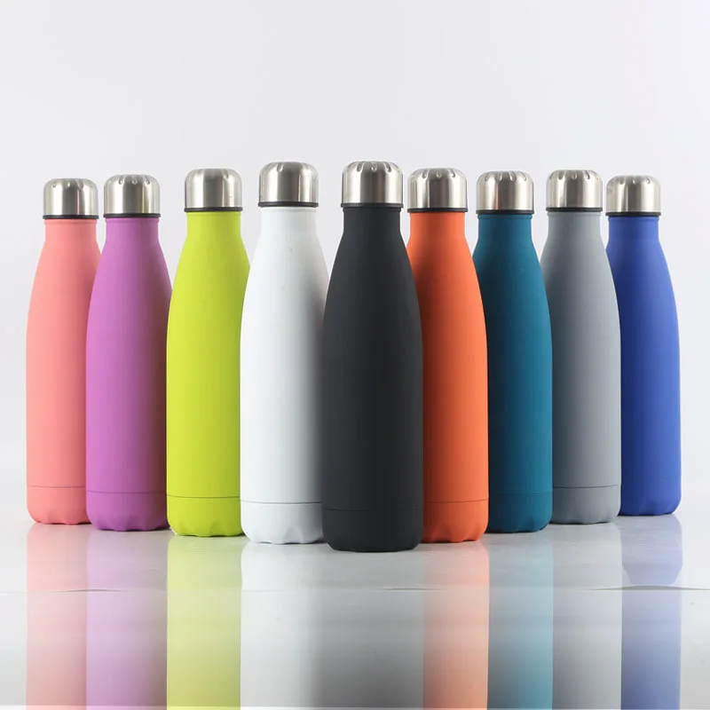 

rubber paint cola bottle Optional UV cleaning lid 500ml cola shaped stainless steel bottle sublimation blanks
