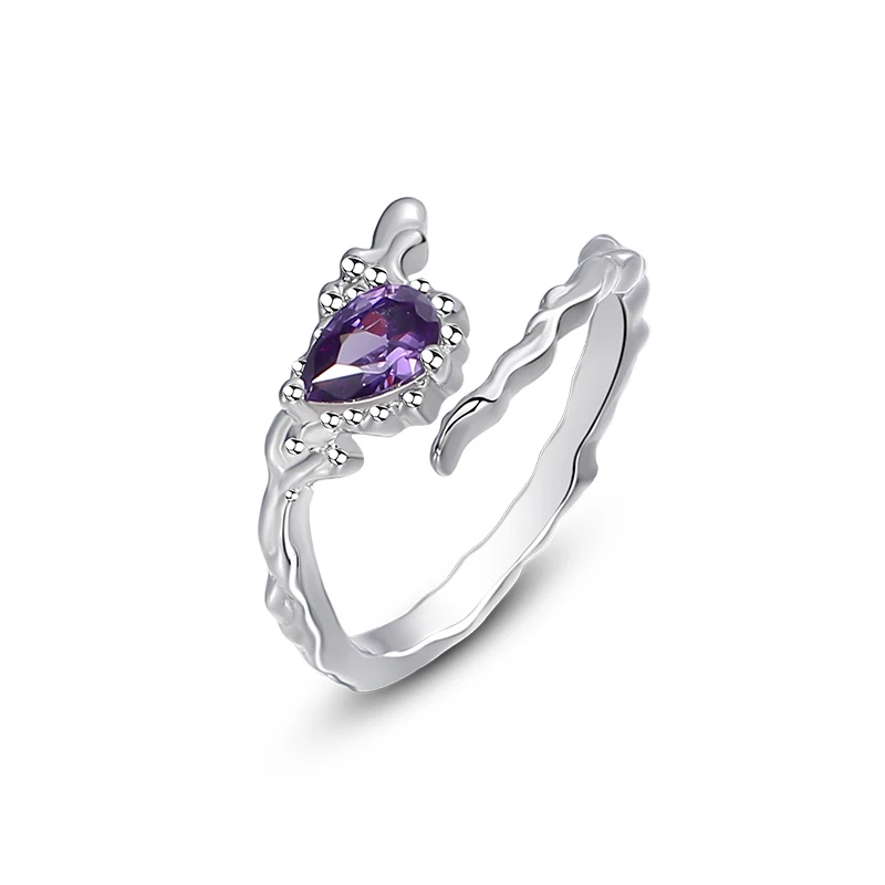 

MOYU Silver Jewelry 925 Sterling Wholesale Latest Design Rhodium Plated Pear Cut Amethyst Zircon Stone Ring Women Silver Ring