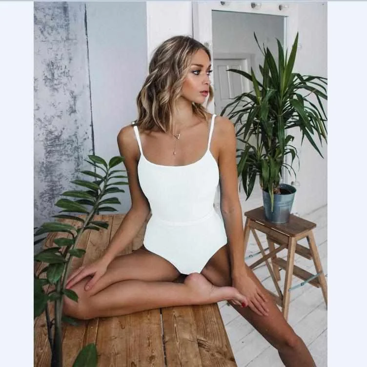 

2021 Hot Sale Female One-piece Swimsuit Plain Fabric Bikini, Picture color