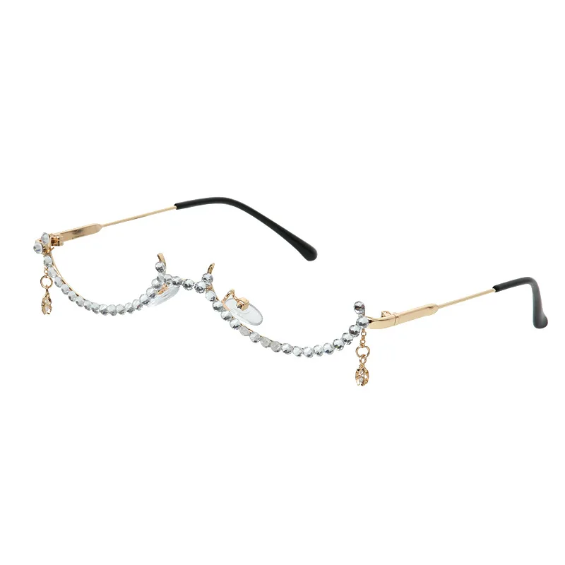 

2020 New Women Decoration Eyeglasses Frame Half Frame Luxury Diamond Rhinestone Lensless Eyeglasses, Custom colors