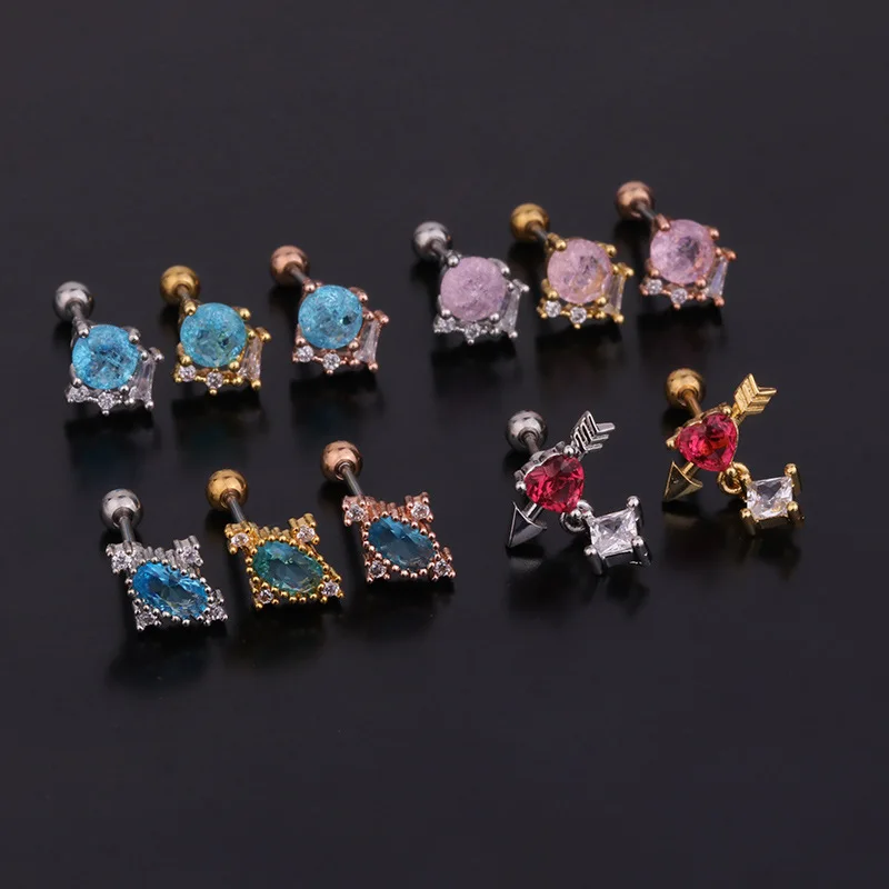 

YW Fashion New Color Zircon Stainless Steel Ear Studs Ear Helix Daith Conch Tragus Stud Piercing Jewelry Earring