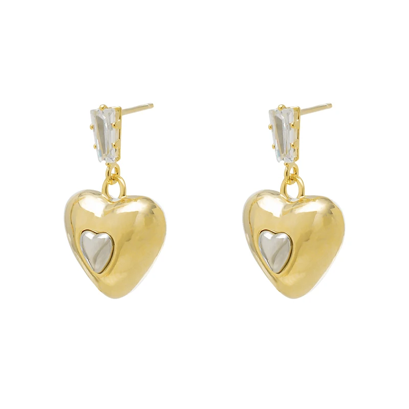 ED65002 Korean cute heart dangle hypoallergenic earrings fashion 14K gold plated women jewelry