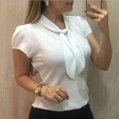 

Wholesale High Quality Fashion Female Elegant Bow Tie Blouses Chiffon women shirt ladies Tops Blouse shirt