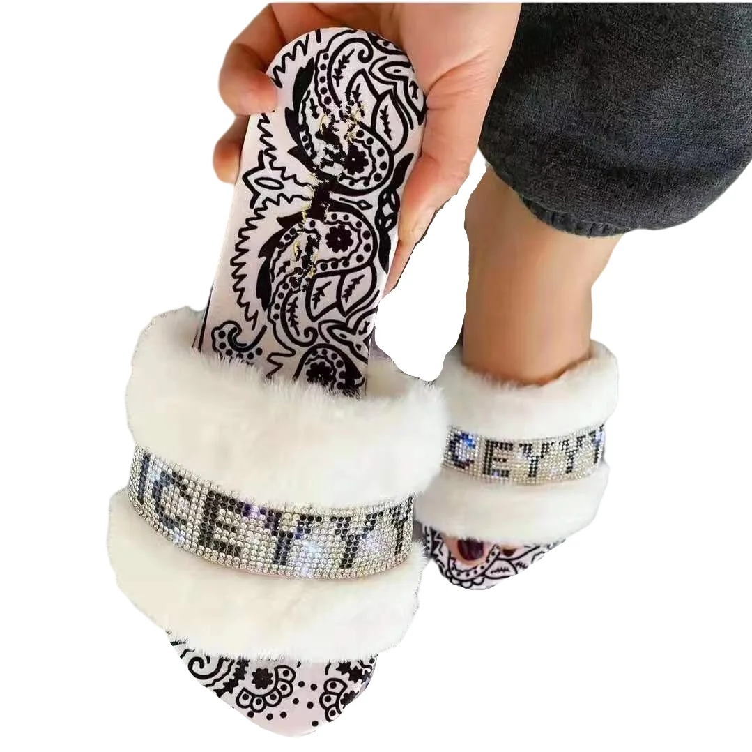 

New 2021 Wholesale Winter Fur Slippers Alphabet Slippers Sandals