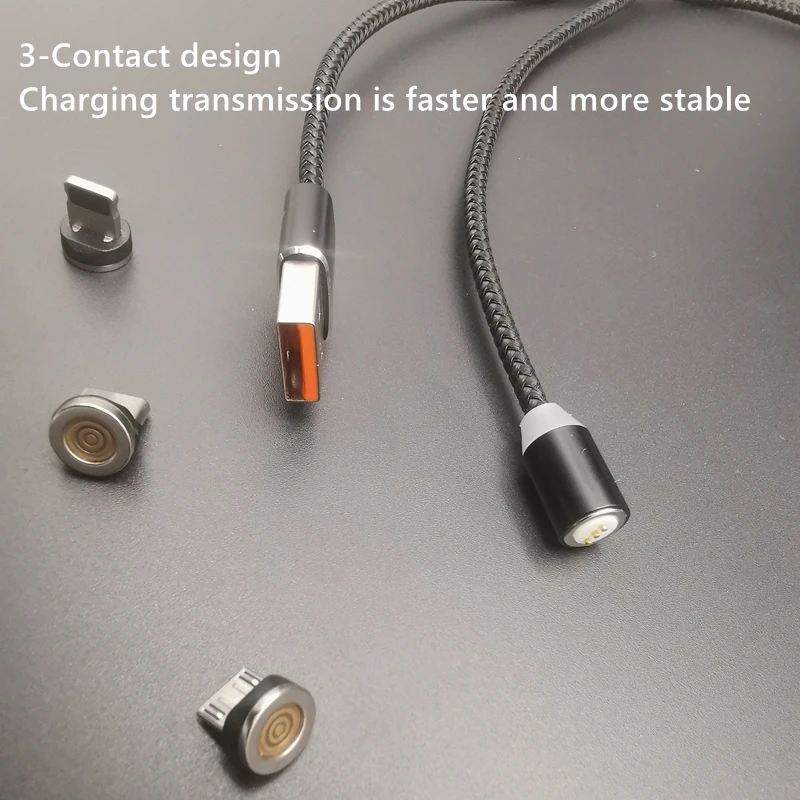 100CM 3 in 1 Type C Micro USB 3A LED 360 Degree Round Nylon Braided USB magnetic Fast Charging Cable - ANKUX.COM