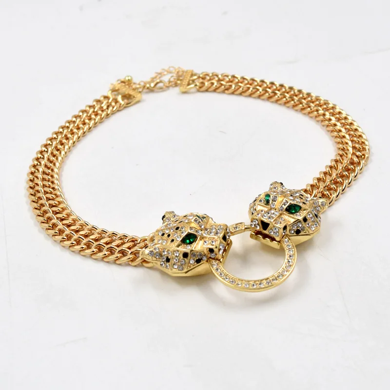 

Wholesale Jewellery Luxury Leopard Crystal Necklace Iced Out Pendant Choker Necklace, Customized color