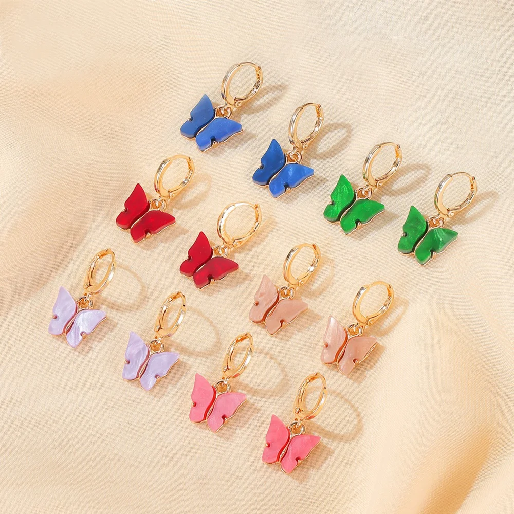 

Wholesale Cheap Jewelry Earring Mixed Color Acetate Acrylic Butterfly Pendant Dangle Earring for Women, Picture shows