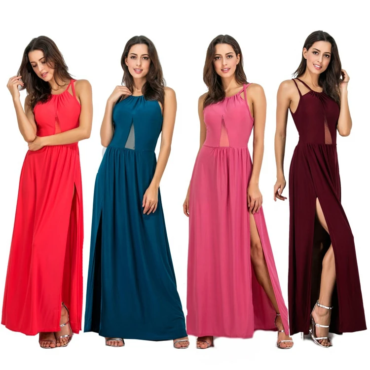 

2020 planner Casual Dresses Sexy backless mesh gown dresses women solid color stitching split 5XL plus size dress, Customized color/as show