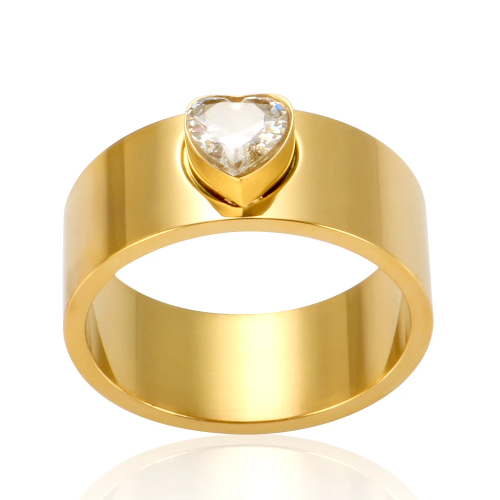 

Tarnish Free PVD Gold Plated Cubic Zirconia Heart Stainless Steel Rings Trendy Jewelry Waterproof Gold Jewelry