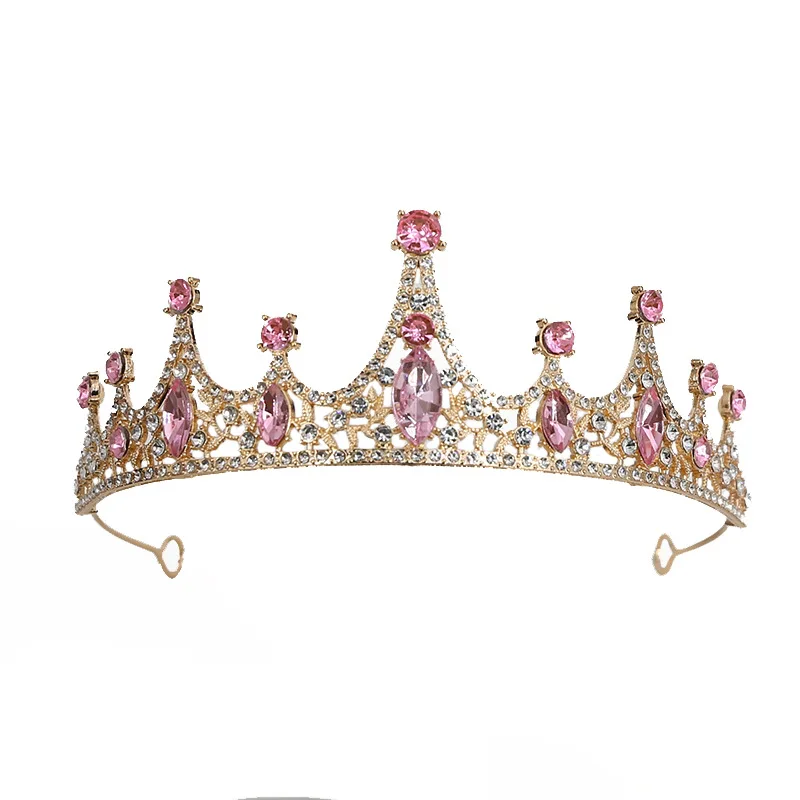 

High Quality Aluminum Alloy Birthday Party Show Children's Princess Tiara Coronas Glitter Colored Rhinestone Tiaras for Gift