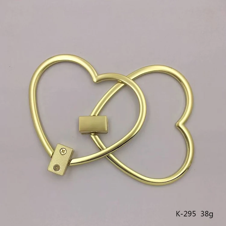 

New Bag accessories gold plated handbag decorative heart shaped metal purse handle hardware
