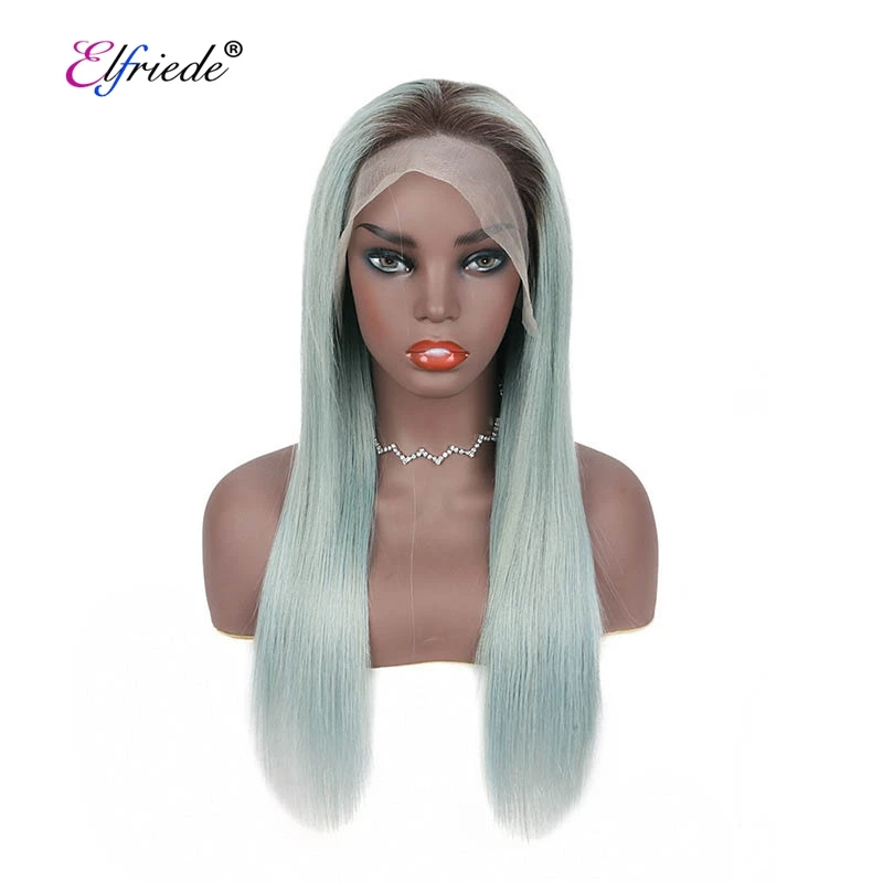 

#T 1B/Mint Blue Straight Brazilian Virgin Remy Human Hair Lace Front Wigs Free Shipping SLD-59