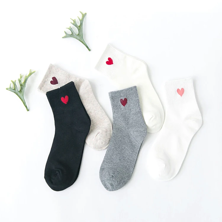 

Girl Student Tube Socks Combed Cotton Ankle Socks Japanese Love Heart Pattern Women Tube Socks, Picture shown
