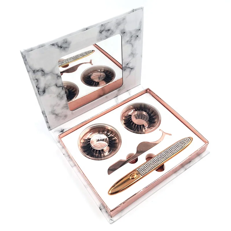 

Free Sample marble lash box 3d real mink eyelash adhesive magic eyeliner glue pen custom design box