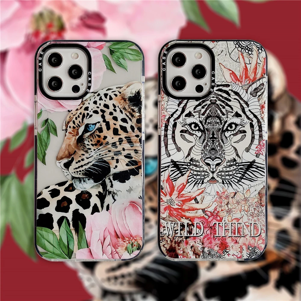

Tiger Jaguar Wild beast flower Transparent Phone case For iPhone 12 MiNi 11 Pro MAX X XS XR 7 plus SE 2020 animal world cover