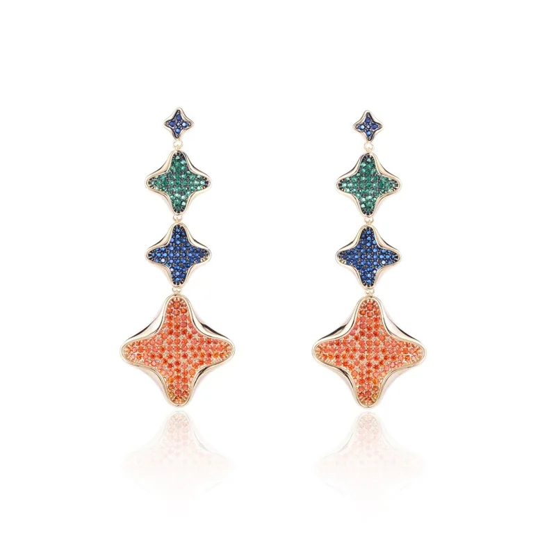 

Wholesale Luxury Drop Earrings for Women Glass Geometric Engagement S925 Silver Needle Colorful Cubic Zircon Fashion Jewelry