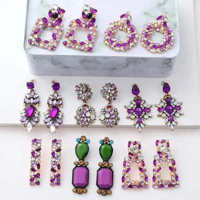

Dvacaman 2021 Statement Fashion Vintage Multicolored Big Crystal Rhinestone Charm Earrings Women's Drop Dangle Earrings Jewelry