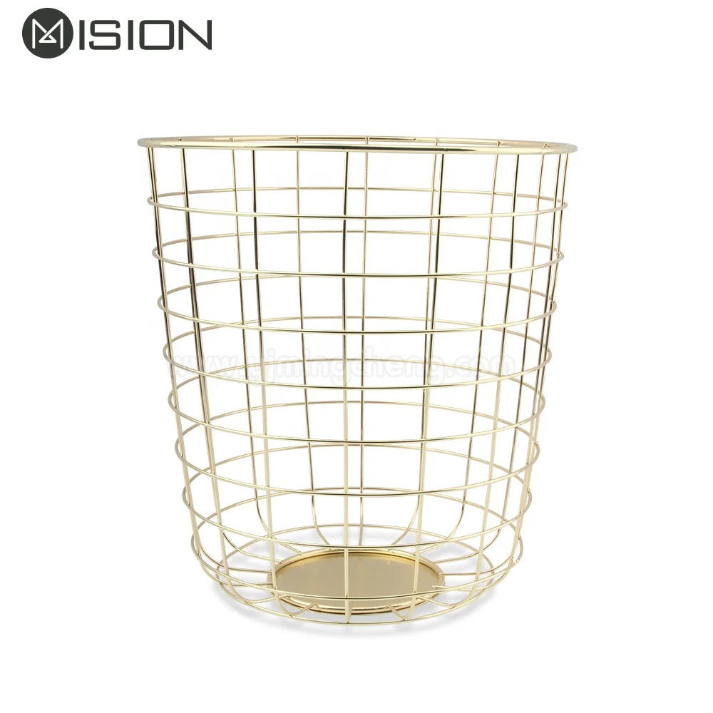 

Gold iron metal wire garbage trash waste paper bin for kitchen home office