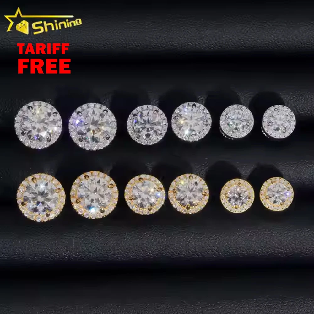 Fine Jewelry Stud Earring Moissanite Pass Diamond Tester Gold Plated 925 Sterling Silver Iced Out VVS Diamond Moissanite Earring