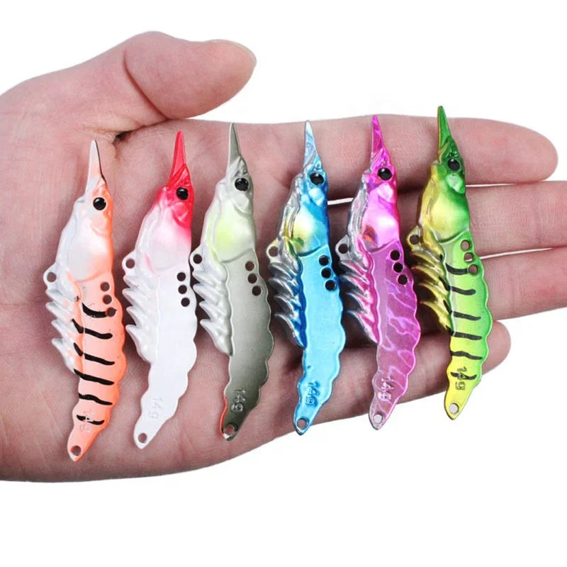 

Super high quality saltwater fishing colorful shrimp vib lure 5g-14g zinc alloy 6-color metal VIB simulation shrimp bait, Gold/sliver