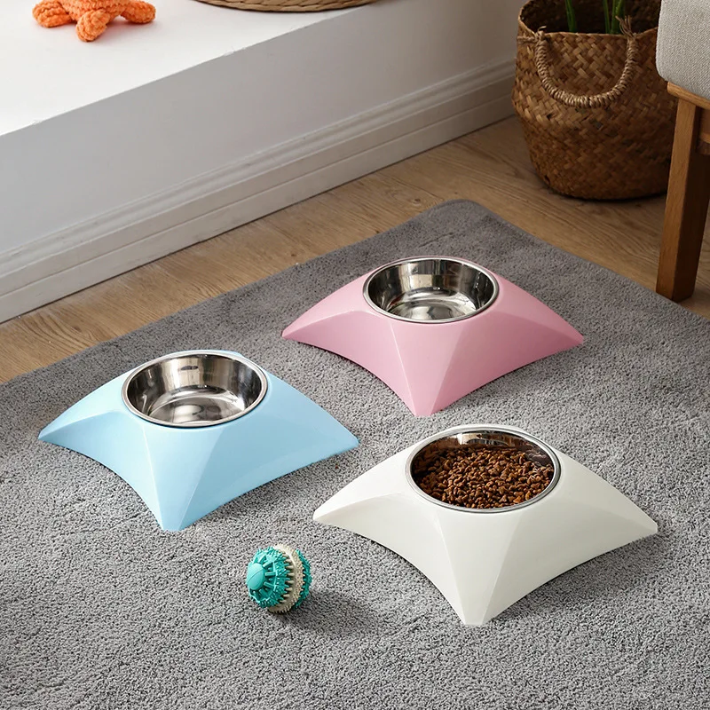 

Elevated Stainless steel pet bowls cat raised stand neat dish pet food feeder dog bowl, Pink/blue/white