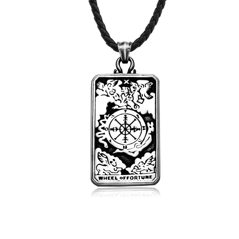 

SS8-219P Steel Soldier Tarot Card Divination "Wheel off fortune" Pendant Necklaces Bring Good Luck Trendy Chain Jewelry For Men