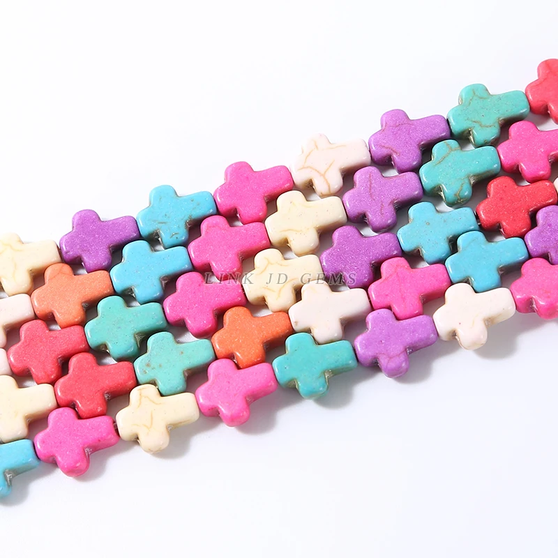 Synthetic Turquoise Dyed Multicolor Cross Shape Beads Random Mixed Bead For Jewelry Making DIY Bracelet Charm