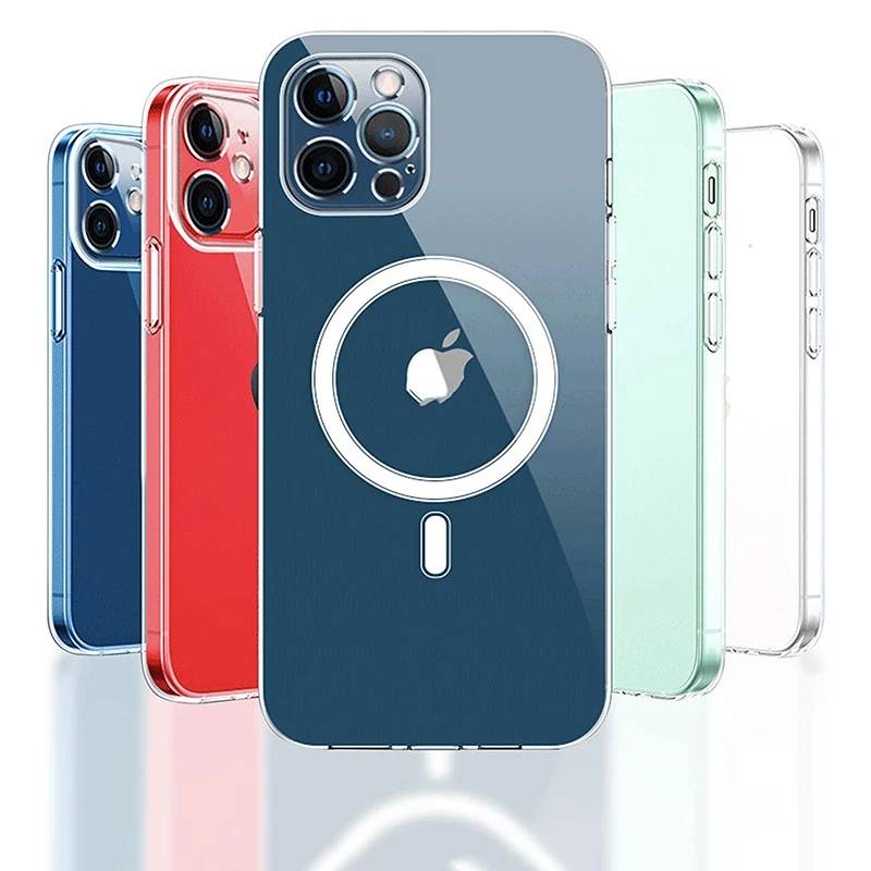 

Clear Magnetic Phone Case for iPhone 13 Pro Max Slim Fit Hard Back Soft Silicone TPU Bumper Cover for iPhone 11 12 XR XS, Colors optional