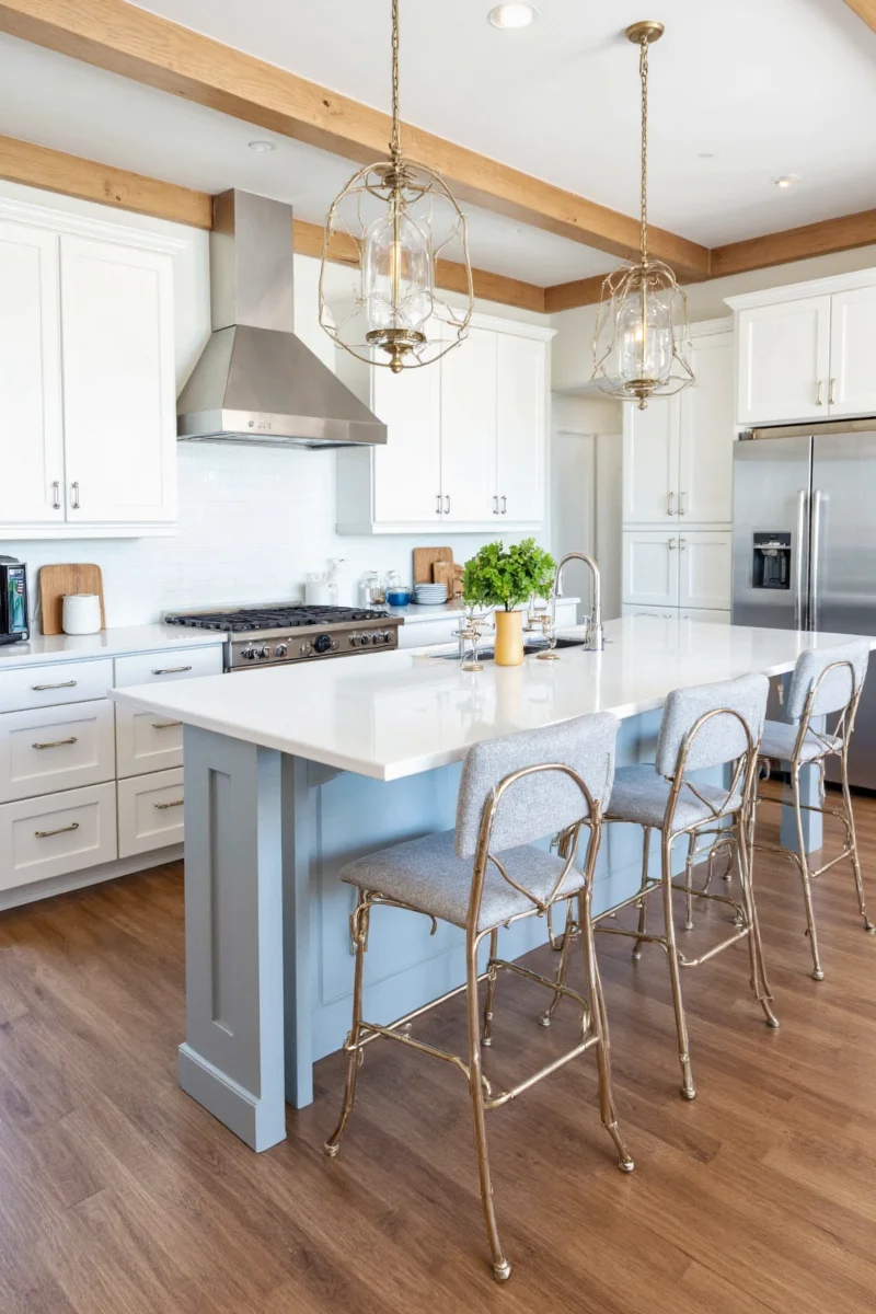 Family-friendly kitchen island with rounded corners and durable countertop