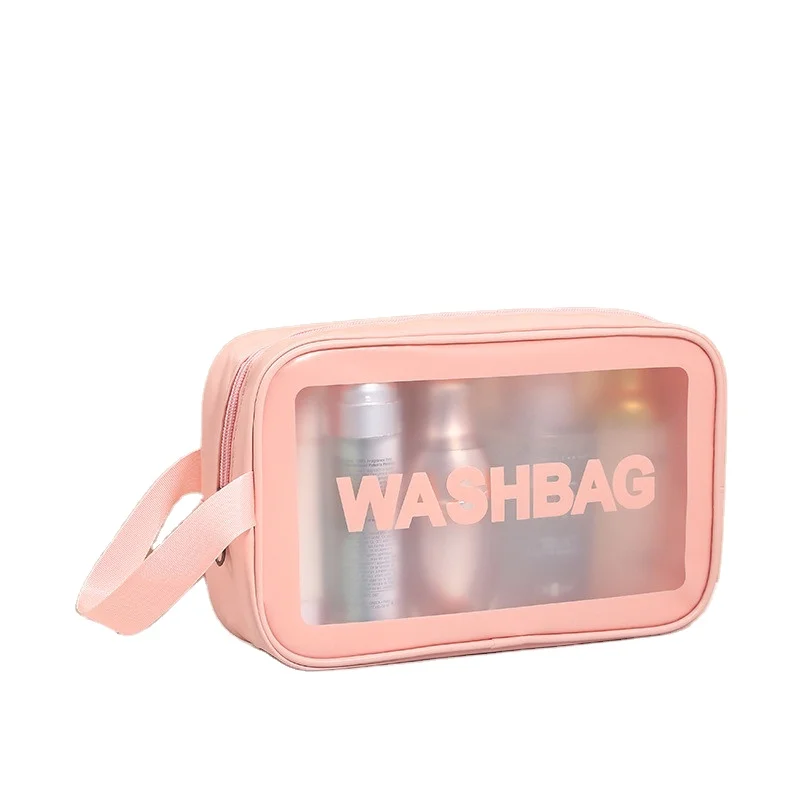 

PINK Waterproof Transparent PVC Cosmetic Bag Women Make Up Case Travel Zipper Makeup Beauty Wash Organizer Toiletry Storage Kit