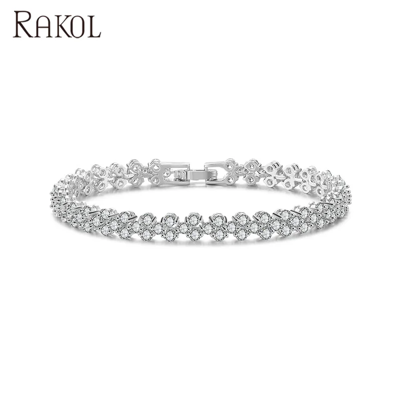 

RAKOL BP067 Rose gold small zircon clear diamond CZ bracelet women bridal jewelry gift BP067, As picture