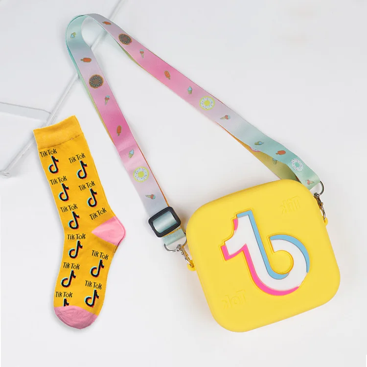 

2021 Fashion Socks And Matching Purse Mini Square Jelly Bags Girls Tik Tok Purse And Socks Sets, 6 colors