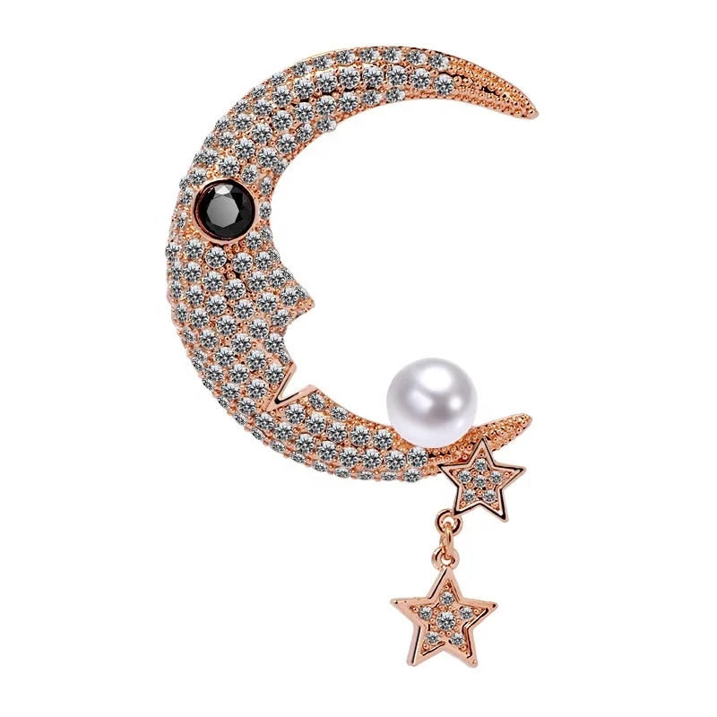 

XILIANGFEIZI High Quality Brooches Luxury Zircon Pearl Brooch Moon Star Crescent Moon Brooches Man Woman